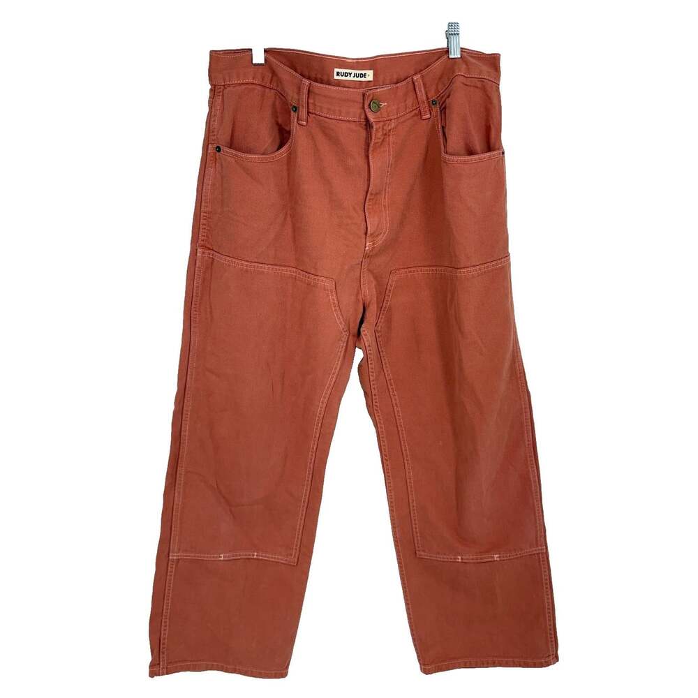 Rudy Jude Size 6 35" Utility Jeans Double Knee High Waisted Terracotta Bohemian